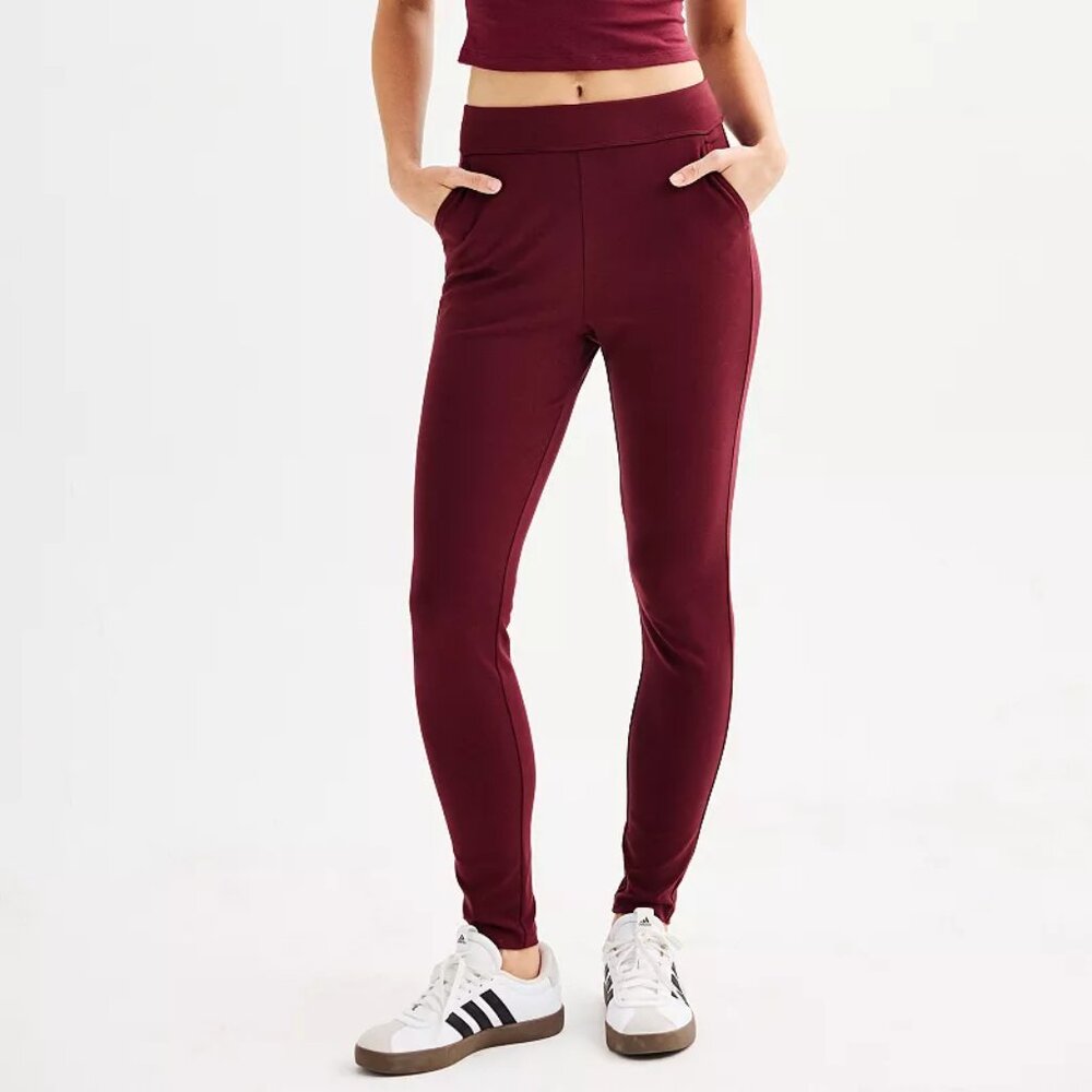 SO Basic High Rise Leggings Juniors Size L Burgundy Plum Kohls NWT